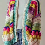 Colorful Striped Chunky Knit Cardigan Jacket