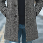 Men's Herringbone Blend Lapel Mid-length Coat