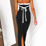 Halter Backless Color Block Bodycon Maxi Dress