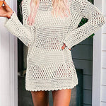 Margovil Long Sleeves Hollow Out Crochet Beach Cover Up Dress