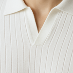 WHITE BUTTONLESS RIBBED POLO