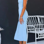 Square Collar High Slit Bodycon Midi Cami Dress
