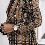 Margovil Double Breasted Open Front Plaid Blazer Jacket