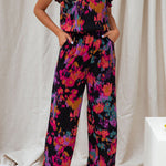 Nicola Watercolor Splash Ink Printed Elastic Waist Pocketed Jumpsuit