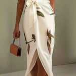 Raglan Sleeve Asymmetric Pleated Printed Split-Joint V-Neck Midi Dresses