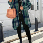 High-Low Long Sleeves Plaid Zipper Hooded Outerwear