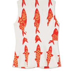 Good Luck Linen Blend Koi Pattern Metal Buttons Waisted Vest