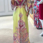 Stand Out and Shine Palace Style Print Bell Sleeve Backless Vacation Maxi Dress