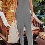 Casual Solid Pocket V Neck Loose Jumpsuits