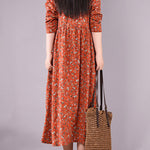 Original Lapel Frenum Floral Printed Midi Dress
