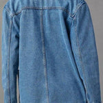 Notch Lapel Button Front Pocketed Denim Blazer