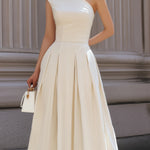Ivory One-Shoulder Pleated Midi Dress