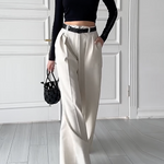 High Waisted Loose Pleated Solid Color Split-Joint Suit Pants Trousers