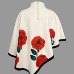 Long Sleeves Loose Flower Print High Neck 1 Piece Cape