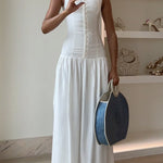 Sleeveless Button Up Backless Swing Maxi Dress