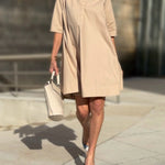 A-Line Short Sleeves Solid Color Split-Joint Lapel Mini Dresses Shirt Dress
