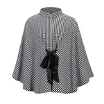 Batwing Sleeves Long Sleeves Houndstooth Tied Waist Stand Collar Cape Outerwear