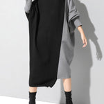 Casual Loose Split-Joint Contrast Color High-Neck Long Sleeves Dress