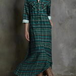 Women's Plaid Print Long-sleeved Shirt Maxi Dress