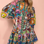 Printed Lace-up Pleated Dress