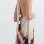 Unique Printed Halterneck Lace Up Backless Maxi Dress