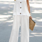 Solid color hollow fluorescent color sleeveless vest trouser suit