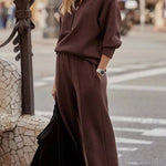 Meet The Autumn Ribbed Zipper Neck Sweatshirt and Elastic Waist Pocketed Loose Pants Set