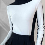 Long Sleeves Skinny Contrast Color Split-Joint High Neck T-Shirts Tops