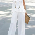 Fashion casual halter neck solid color sleeveless wide-leg pants set