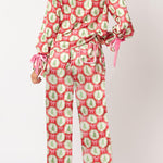 Christmas Printed Velvet Lace-up Long-sleeve Pocket Top and Elastic Waist Wide-leg Pants Set
