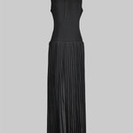 Bodycon Sleeveless Hollow Pleated Solid Color Split-Joint Mock Neck Maxi Dresses