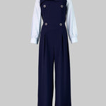 High Waisted Long Sleeves Buttoned Pleated Split-Joint Lapel Jumpsuits