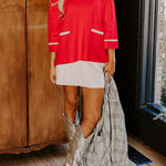 Class Act Knit Contrast Color Trim Mock Neck Pockets Sweater