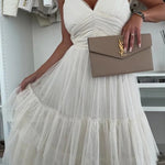 Romantic Movie Tulle Ruched Tiered Hem Slip Maxi Dress