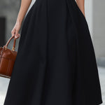 Black Halter Neck Fit-and-Flare Midi Dress