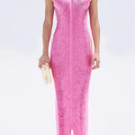 Margovil Chicest Halter Draped Fringe Maxi Party Dress