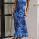 Margovil Strapless Scooped Cowl Backless Floral Print Maxi Dress