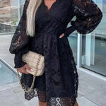 Sexy hollow water-soluble lace lace temperament commuter dress