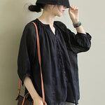 Black&Pink High-Low Half Sleeve Ramie Cotton Loose Shirt