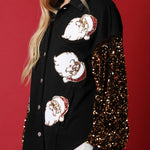 Santa Claus Sequined Long Sleeve Button-Down Shirt