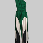 Sleeveless Asymmetric Pleated Printed One-Shoulder Maxi Dresses