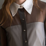 Retro Black Sheer Organza Contrast-Collar Blouse
