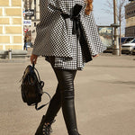 Stylish Houndstooth Loose Lace-up Cape