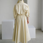 Long Sleeves Loose Buttoned Solid Color Lapel Midi Dresses