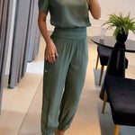 Jemma Puff Sleeve Top and High Waist Pocketed Cuffed Pants Set