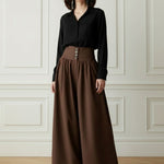 Elasticated Waist High Waisted Buttoned Pleated Solid Color Split-Joint Pants