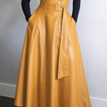 A-Line High Waisted Belted Pockets Solid Color Zipper Skirts Bottoms