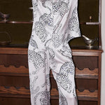 White Jaguar Print Home Long-sleeved Two-piece Set