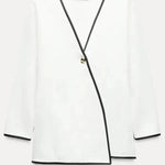 Take My Chances Contrast Trim Gold Button Long Sleeve Loose Jacket