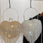 Margovil Luxury Heart Shape Rhinestones Tassel Evening Handbag